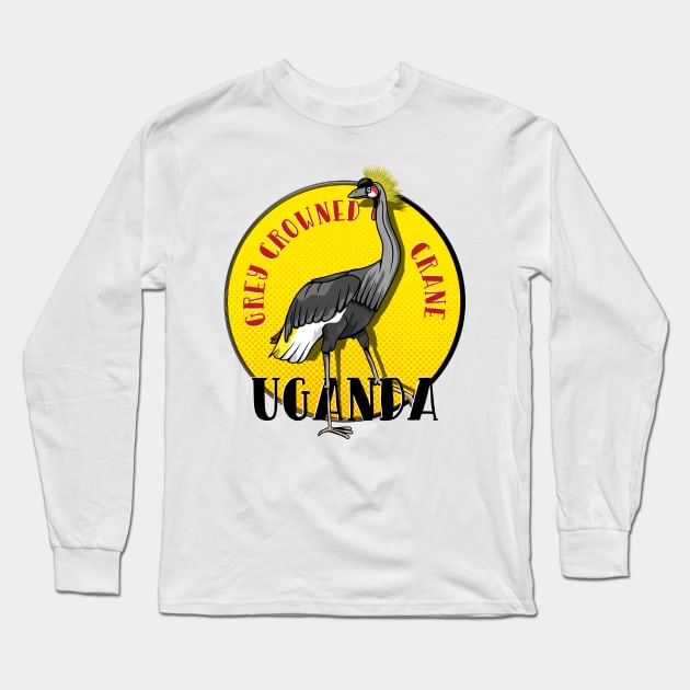 Grey Crowned Crane Uganda Long Sleeve T-Shirt by mailboxdisco